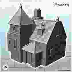 Modern mansion with large entrance and annex tower (3) - Modern WW2 WW1 World War Diaroma Wargaming RPG