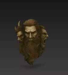 Mythical Three-Headed Bust - Fantasy - Demonic Sculpture