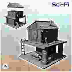 Post-apocalyptic building on two levels with supply pipes and armored door (4) - Future Sci-Fi SF Infinity Terrain Tabletop Scifi