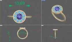 Ring with cabochon and halo of diamonds