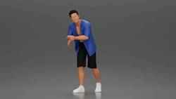 Stylish man leans casually in relaxed summer outfit stance