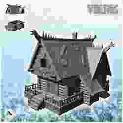 Viking log building with access stairs and fireplace (14) - North Northern Norse Nordic Saga 28mm 15mm