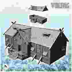 Wooden Viking building with access stairs and pediment chain (16) - North Northern Norse Nordic Saga 28mm 15mm