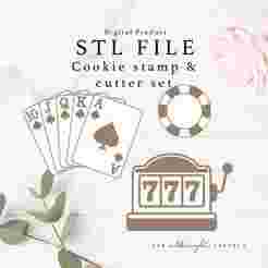 Casino Poker Chip Cards Slot Machine Cookie Cutter + Stamp Bundle