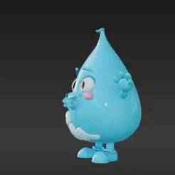Cheerful Liquid Mascot - Translucent Blue Water Droplet with Foam Accents - Freshness 3D Print