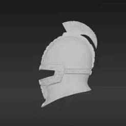 Fantasy Crusader Helmet STL - Fully Articulated Visor, Decorative Plume, Engraved Steel Look for Cosplay & Display
