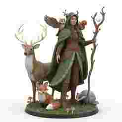 Forest Druid & Wild Companions - Detailed Fantasy Tabletop RPG Miniature