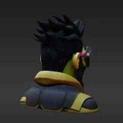 High-Energy Runner Headsculpt (1/6 Scale), Custom Action Figure Accessory, Vibrant Goggles & Metallic Jaw Mask, Spiky Hair Character Print