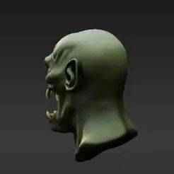 Highly Detailed 1/12 Scale Monstrous Head - Aggressive Snarl, Exposed Teeth - Textured Grey-Green Skin - Custom Figure Upgrade