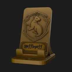 Hufflepuff cell phone holder with cable pass-through - 3D Model (10 cm)