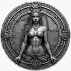 maiden captured in stone coin token wall art