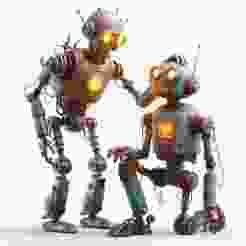 Old Robotic Men Helping Each Other 3D Print – Humanity and Kindness Sculpture, Futuristic Friendship Model