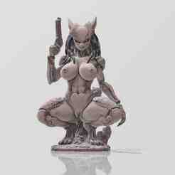 Predator Alien Hunter Warrior pistol  crouched nude – Detailed 3D Figurine”