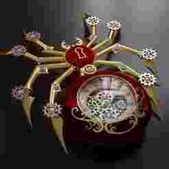 Steampunk spider brooch-clock