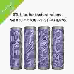 Texture Mini Rollers for clay, Octoberfest patterns, beer mugs, pretzels, barley, hops, files for 3D printing, Set #58