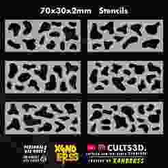 X4NDERSS x6 Stencils 70x30x2mm Set 3 - [TAGS: Camouflage Military Scale Miniature STL War Special Forces Tactical Army soldier Marine Infantry Camo]