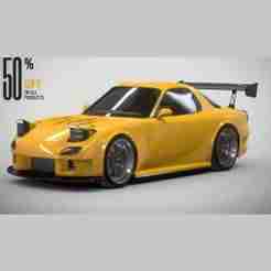 3D Printable Mazda RX-7 (FD) Sports Car YELLOW CAR