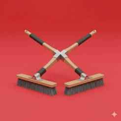 Double broom with dual handles - Halloween, spooky, scary, horror, creepy, haunted, October 31, trick or treat, pumpkin, jack o’ lantern, jackolantern, ghost, skeleton, skull, zombie, witch, vampire, monster, mummy, Frankenstein, Grim Reaper, scarecrow, p