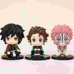 💧🔥🌙 Giyu, Tanjiro & Akaza Chibi - 3 Figure Kawaii Pack from Kimetsu no Yaiba