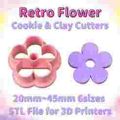 Retro Flower ＊ Set of 6 sizes ＊ 20mm~45mm ＊ Poltmer clay cutters ＊ STL File ＊Cookie Cutters ＊ Suger Craft