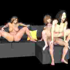 Sexy futa having anal sex woman sitting on the sofa