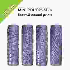 Texture Mini Rollers for polymer clay, Animal prints, set of four rollers, zebra, leopard, cheetah, giraffe, for 3D printing, Set #40
