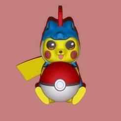 Pikachu Statue in Feraligatr Costume