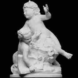 Two children fighting over a (now missing) Bouquet near a Broken Vase