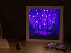 Çam ormanında mutlu Noeller ışık kutusu (gölge kutusu)