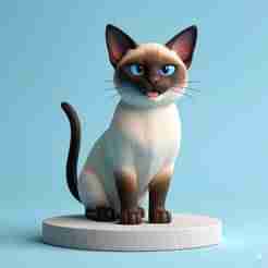 2452 Smiling Siamese Cat on Pedestal - Color 3D Model, pug, dachshund, poodle, cat, camel, bear, penguin, crocodile, lion, pomeranian, donkey, wolf, doberman pinscher, newfoundland, Angora cat, Siamese cat