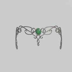 Silver Elven Tiara with Emerald: Fantasy Headpiece, Medieval Cosplay
