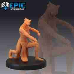 Catfolk Jaguar Huntress Attacking / Werejaguar Lady / Cat Folk Female Warrior