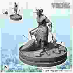 Boynuzlu miğferi ve çift baltasıyla Viking savaşçısı