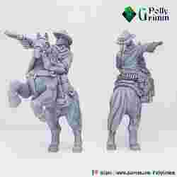 Tabletop historic miniature. Wild west set. Cowboy with gun and his faithful horse Ver