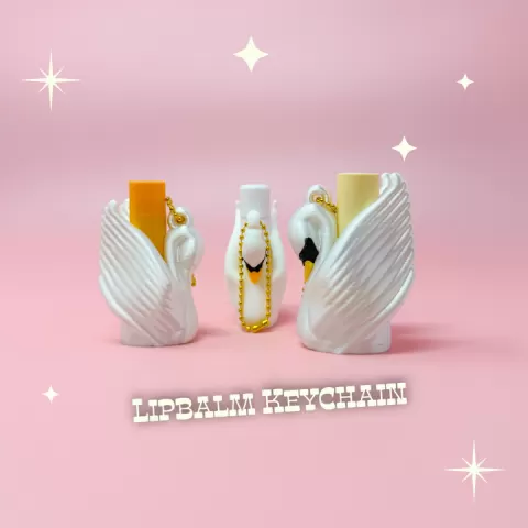 Art Deco Swan Lip Balm Holder Keychain - Kitschy Vintage Elegant Romantic Cygnet Whimsical by Pixel and Papier