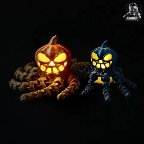 Pumptopus - Jack O'Lantern - Articulated - Print in Place - No Supports - Pumpkin by EndK7