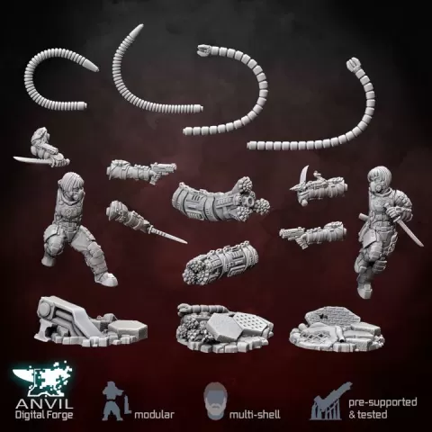 Kira & Dakota Dragon Commandos + Mauler Drill - Modular Infantry for Afterlife Skirmish Tabletop Wargame by Anvil Digital Forge