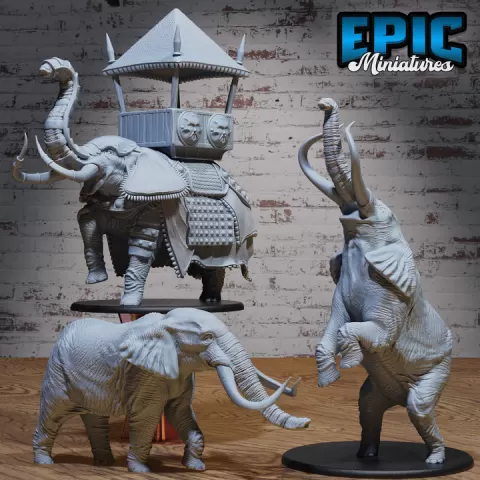 Safari Elephant Set / Utopian Wild Animal / African Tusked Beast / Tribal Creature / Southern Monster / Large Mammalia by Epic-Miniatures