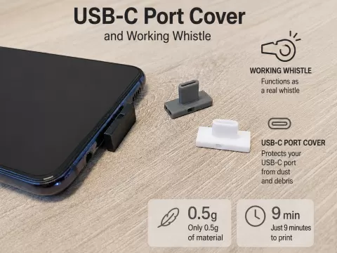 USB-C Port Cover 2-in-1 Working Whistle