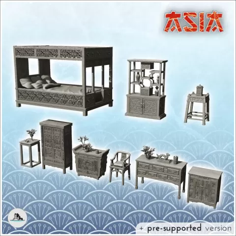 Set of 23 oriental interior accessories (13) - Medieval Asia Feudal Asian Traditionnal Ninja Oriental by Hartolia Miniatures