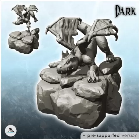 Young winged dragon sitting on rock (26) - Medieval Dark Chaos Animal Beast Undead Tabletop Terrain by Hartolia Miniatures