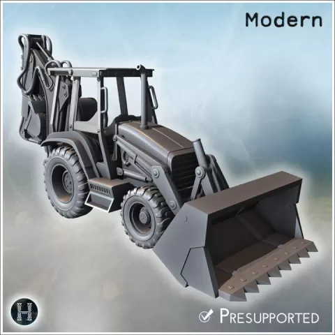 Modern Caterpillar 420D CAT420D backhoe loader with rear and front bucket (10) - Modern WW2 WW1 World War Diaroma Wargaming RPG Mini Hobby by Hartolia Miniatures