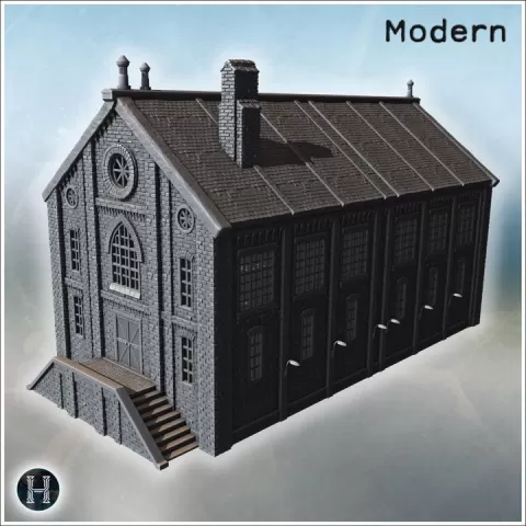 Large modern brick factory with large windows and platform access stairs (24) - Modern WW2 WW1 World War Diaroma Wargaming RPG Mini Hobby by Hartolia Miniatures