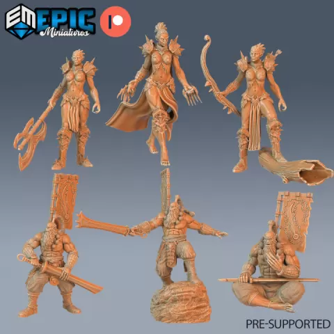Orc Warrior Set / Green Skin Army / Evil Humanoid / Male Blade Master Monk / Female General by Epic-Miniatures