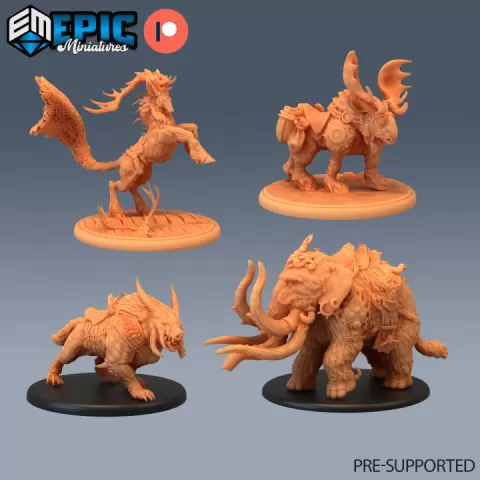 Arctic Mount Set / Mammoth / Boar / Deer King / Snow Moose / Wild Animal Cavalry / Winter Ice Encounter by Epic-Miniatures