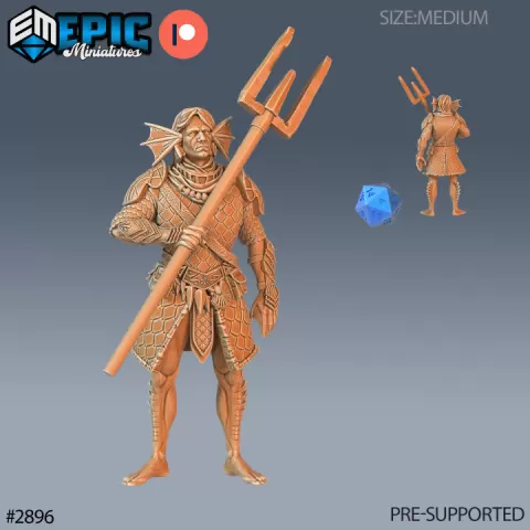 Triton Warrior / Sea Guard / Male Water Lord / Aqua Folk / Underwater Encounter by Epic-Miniatures