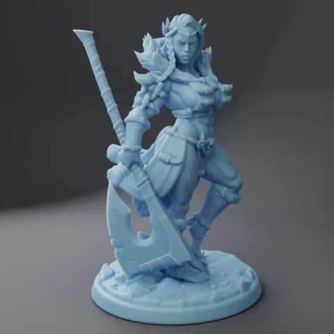 Orc Queen Vashka ( Female Orc Barbarian / Tribal Orc Fighter / Orc Warrior with Greataxe Axe / Female Orc Noble / Female Orc Berserker / Orc Mercenary ) by Twin Goddess Miniatures