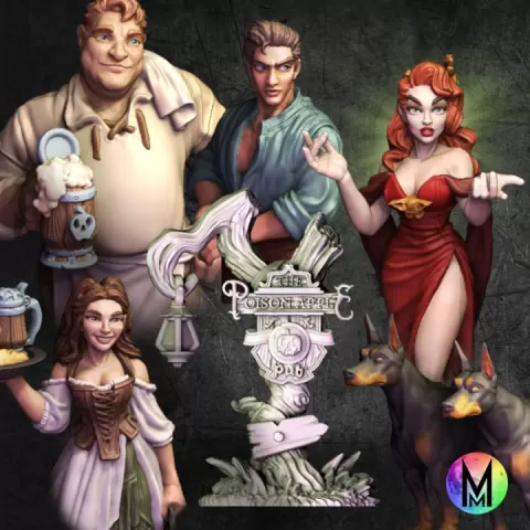 Tavern - The Poison Apple Pub ( Tavern Set ) - Tavern Staff & Tavern Sign by Moonlight Minis- Christine Van Patten