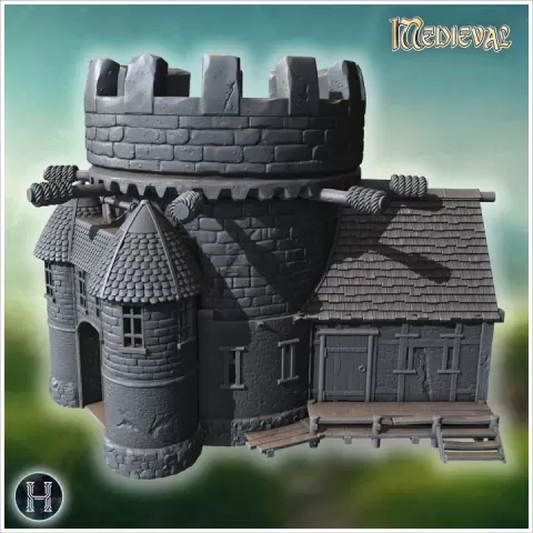 Castellum with stone watchtower and dwelling houses (6) - Medieval Gothic Feudal Old Archaic Saga 28mm 15mm RPG by Hartolia Miniatures
