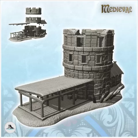 Fortified stone tower with battlements and adjoining dwelling (11) - DnD Wargaming Medieval War of the Rose Saga by Hartolia Miniatures